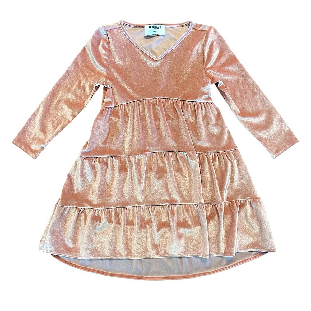 Girls Old Navy Pink Velour Dress. Size XS(5) Soft plush velvet long sleeve.